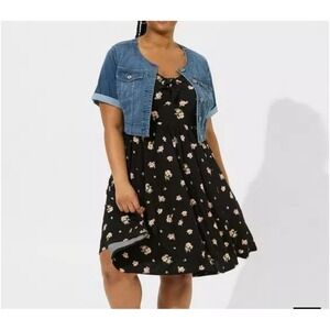 Torrid Super Soft Tie Front Skater Dress 1X Dark Floral Sleeveless Whimsigoth